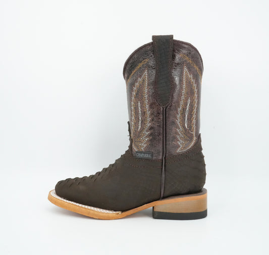 Chaparral Kid’s Python Print Square Toe Brown Boot