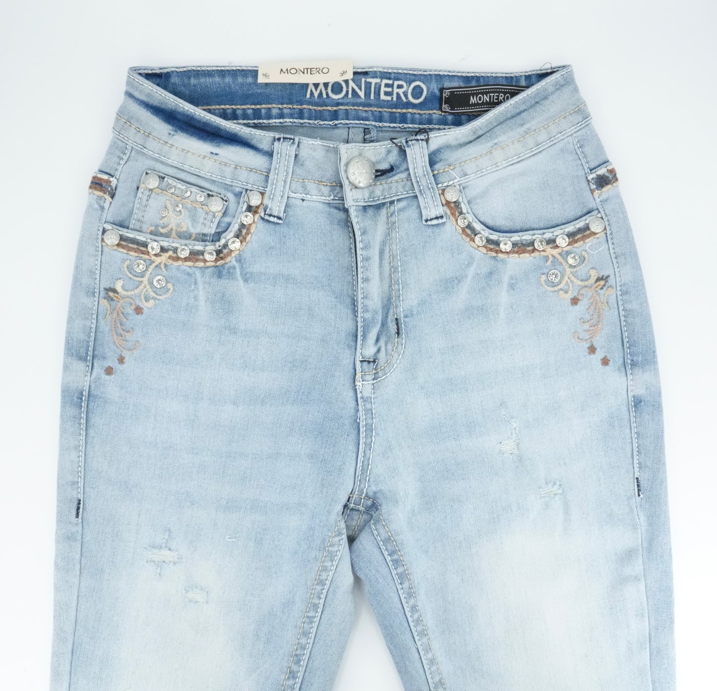 Montero Women's Bling Pocket Light Blue Bootcut Jean