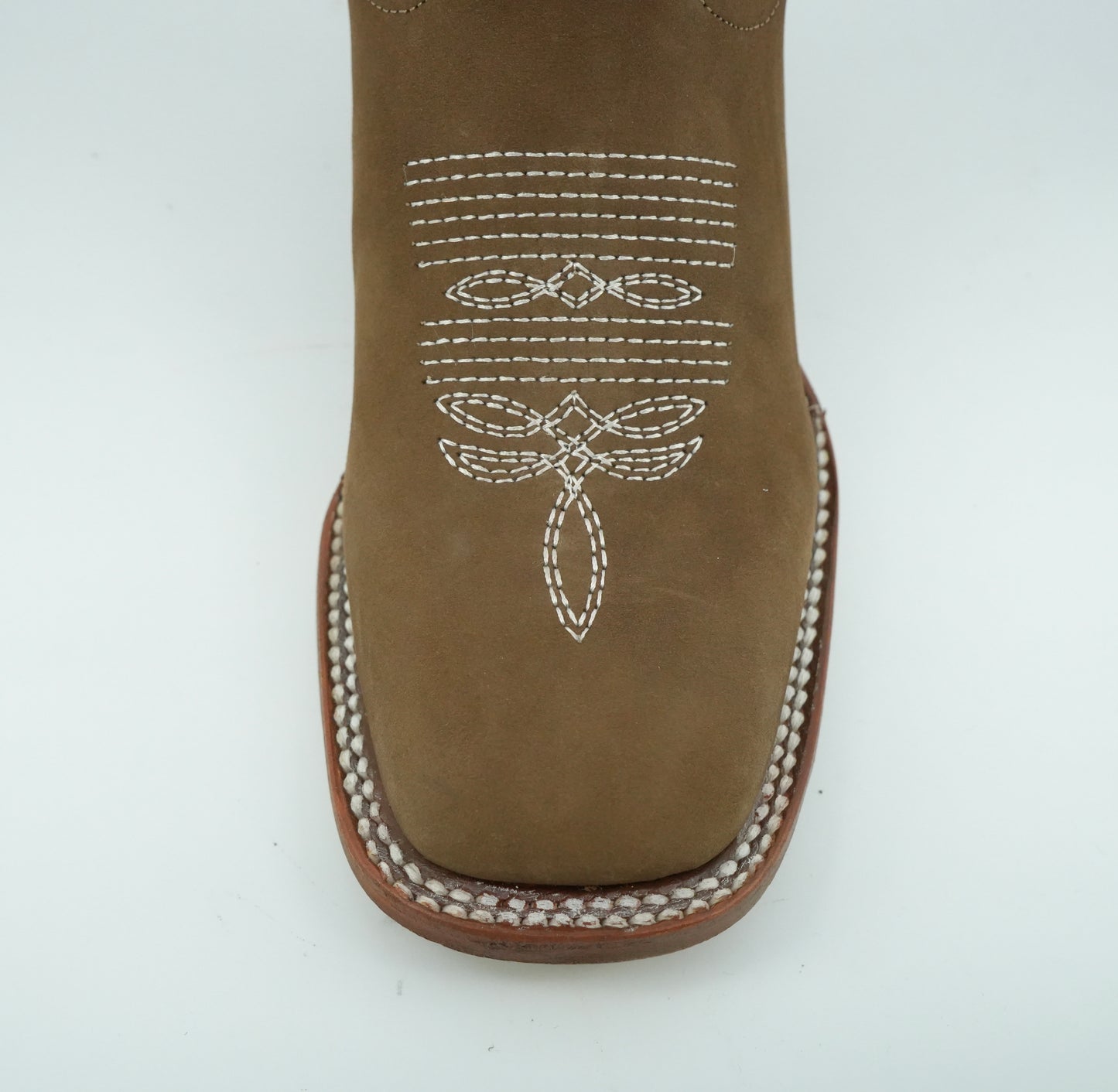 Calzatti Women's Tabacco Nobuck Embroidered Wide Square Toe Boot