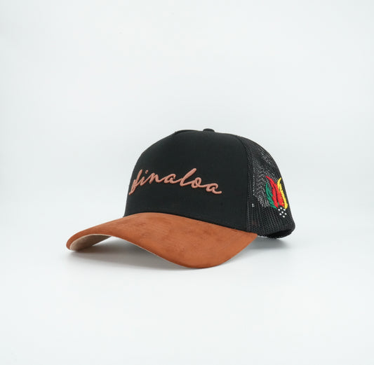 45 Rust Cursive Trucker Cap Black-Rust