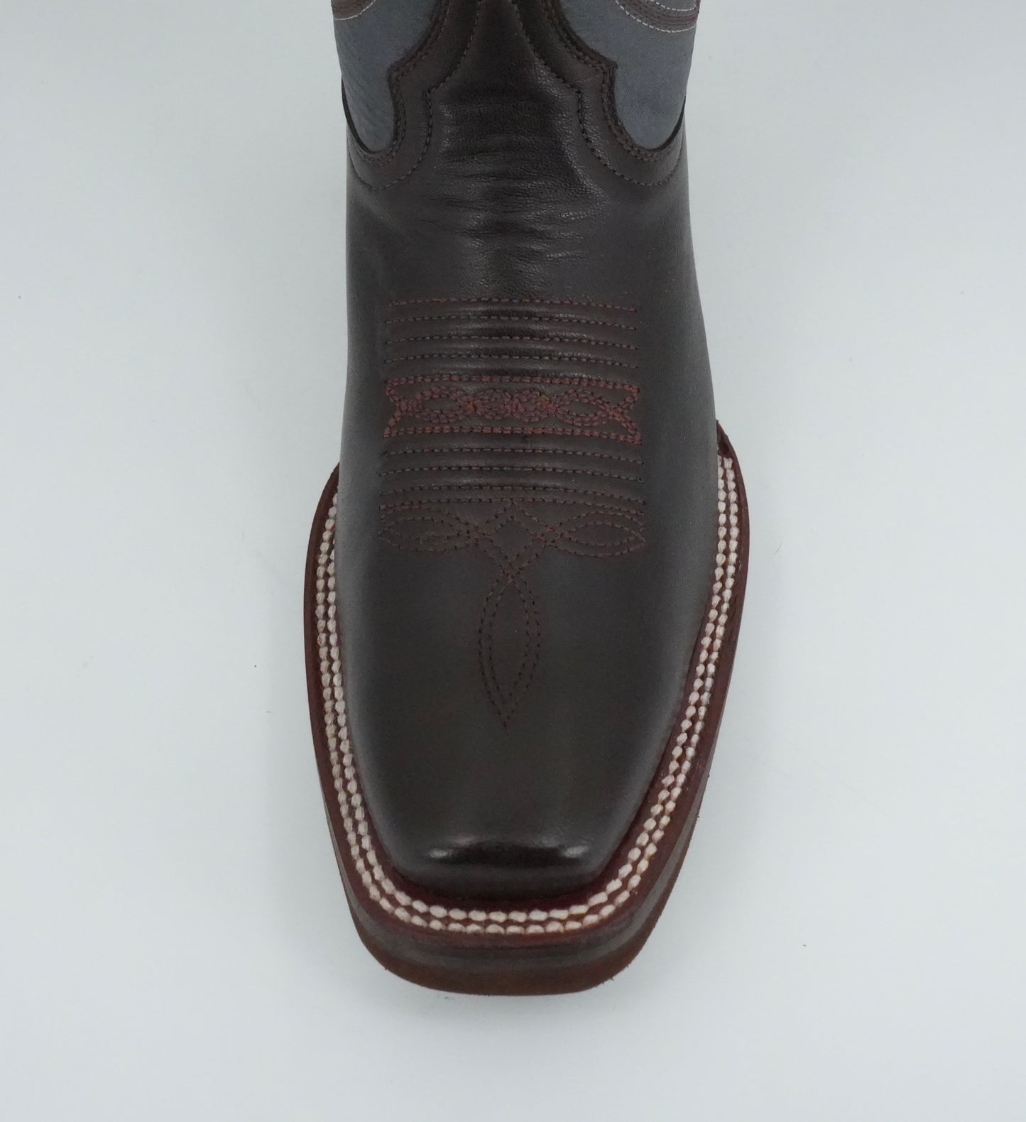 Denver Boots Men's Brown/Blue Leather Semi Square Toe Boot