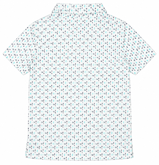 Panhandle Slim Boy's Aztec Motif Short Sleeve Polo - Ecru