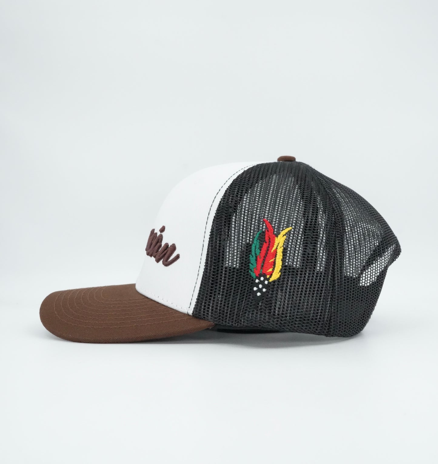 45 Cursive Trucker Cap- White/Chocolate
