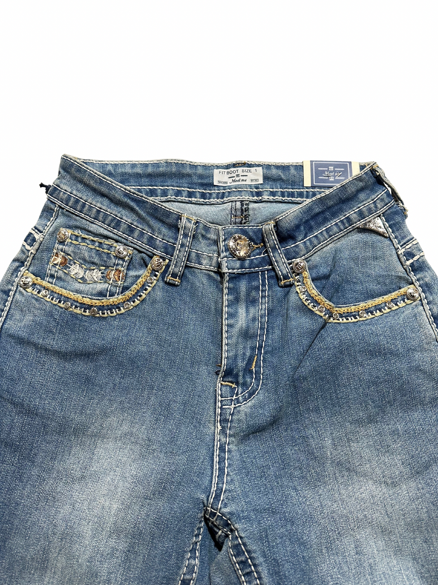 Meet Me Light Blue Bling Wing Pocket Bootcut Jean