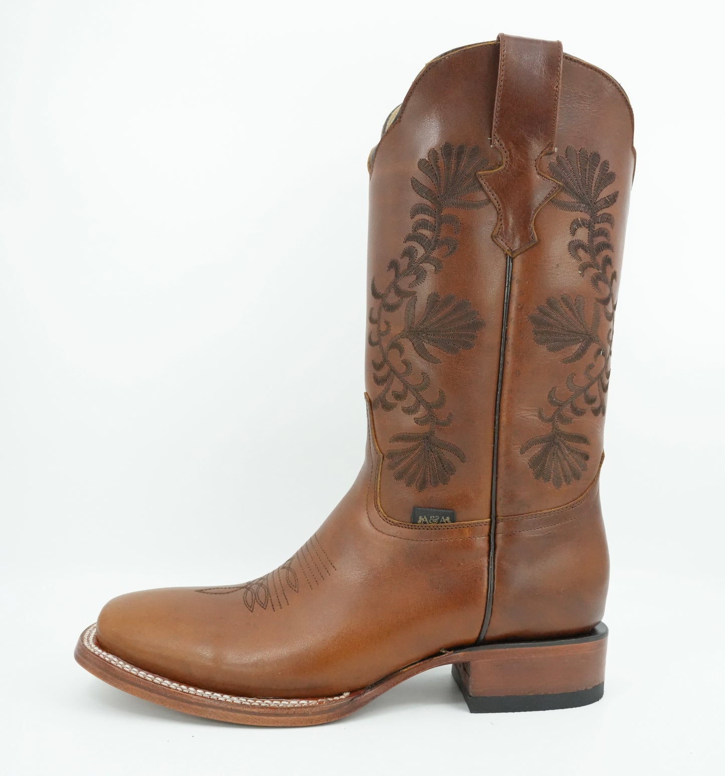 A&A Women's Mahogany Genuine Leather Wide Square Toe Boot