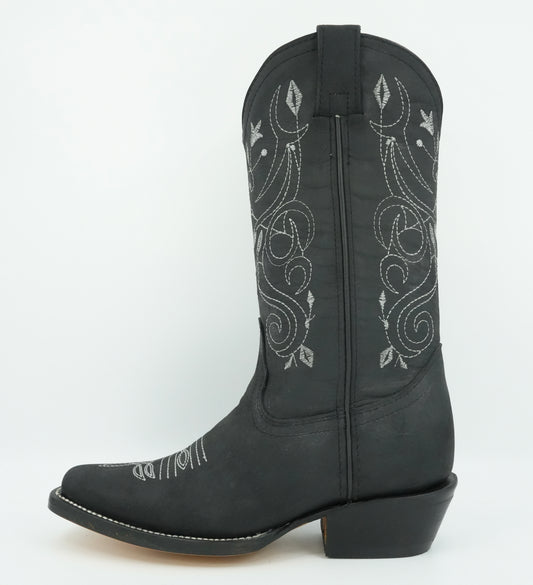 La Sierra Women's Black Embroidered Narrow Square Toe Boot