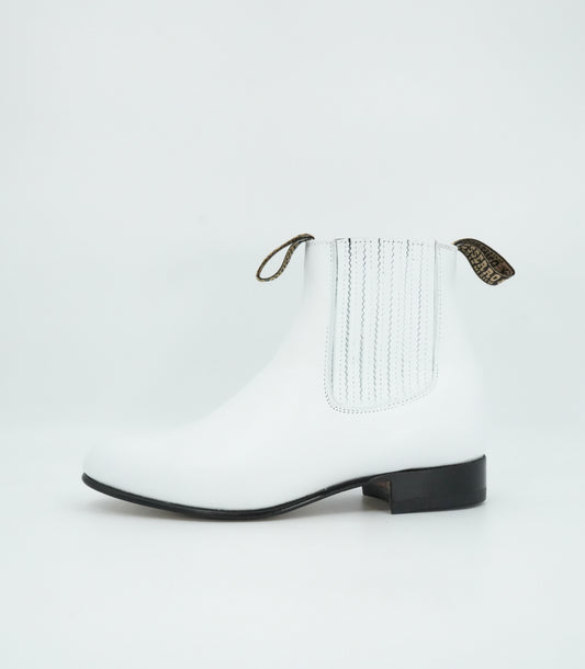 Besserro Kid's Leather Charro Short Boot - White