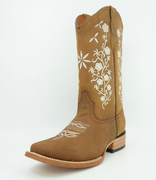 La Sierra Women's Tang Embroidered Floral Square Toe Boot