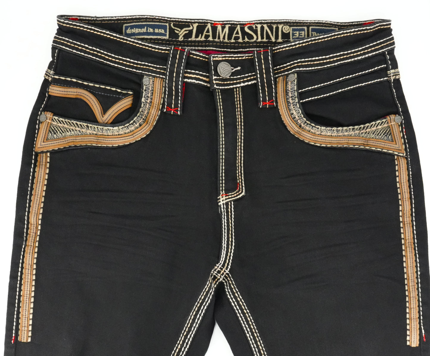 Lamasini Men's Premium Stitched Bull Pocket Black Bootcut Jean