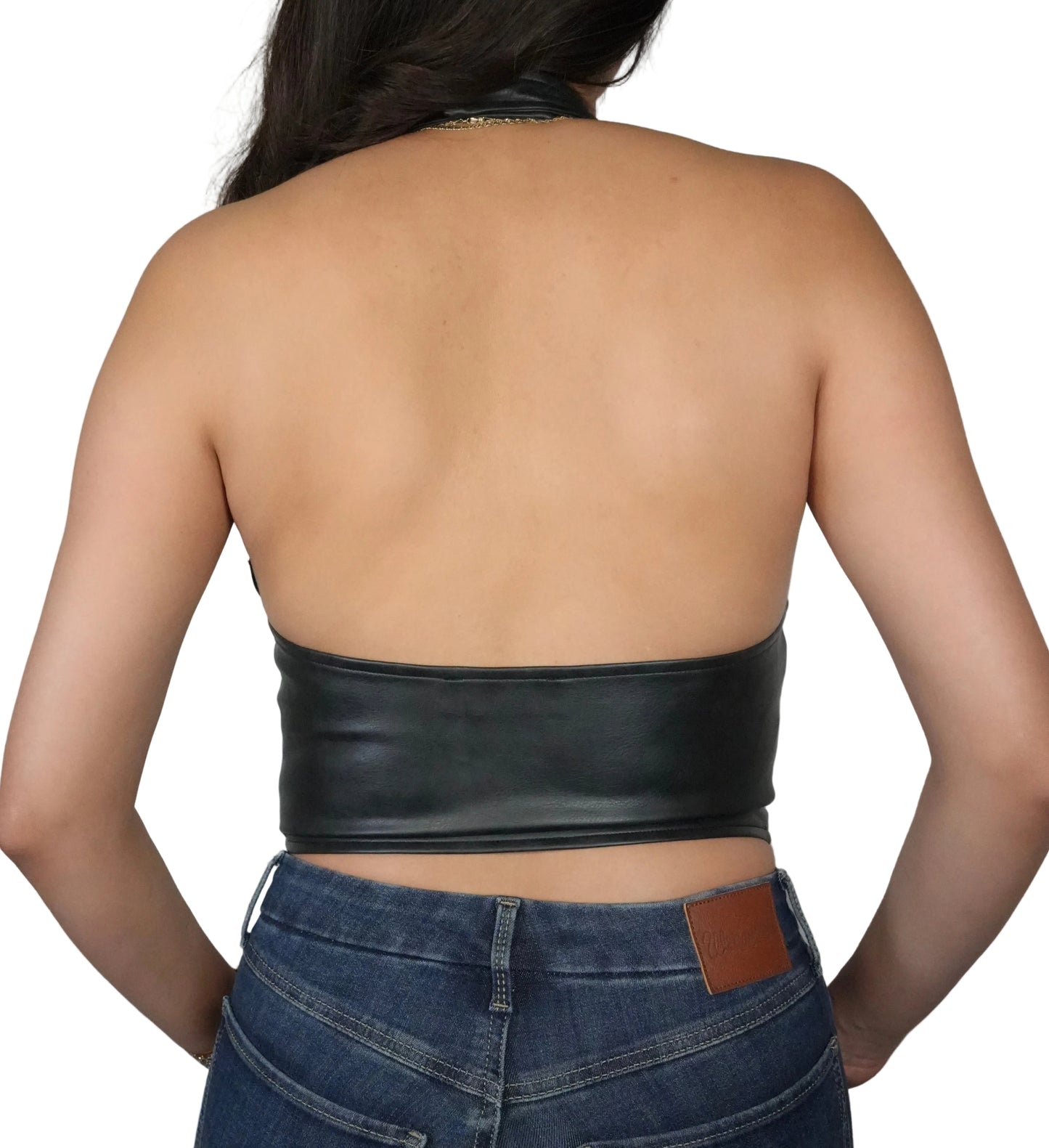 Women's Cara Deep V Halter Lace Up Top - Black