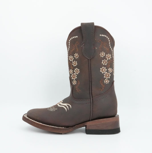 Chaparral Kid’s Crazy Flower Embroidery Chocolate Boot
