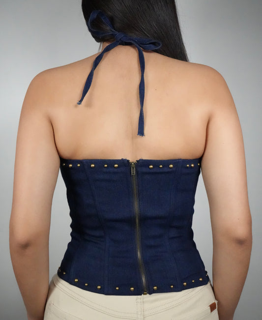 Women's Raely Embroidered Western Corset Top - Dark Blue