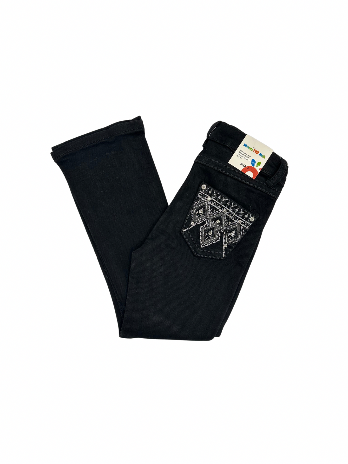 Girl's Miranda Bling Diamonds Pocket Black Bootcut Jean
