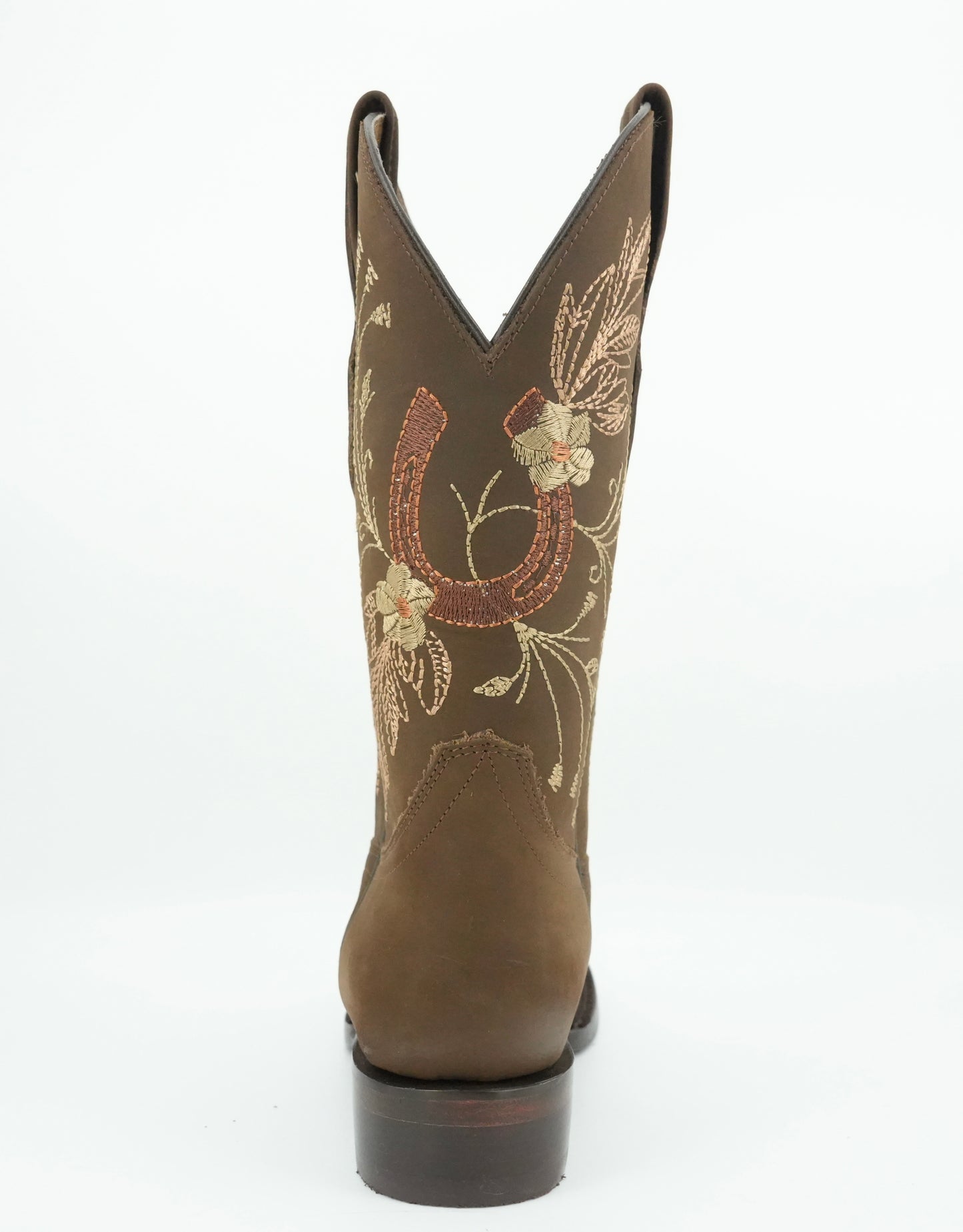 Centenario Women's Camel Embroidered Horseshoes Wide Square Toe Boot