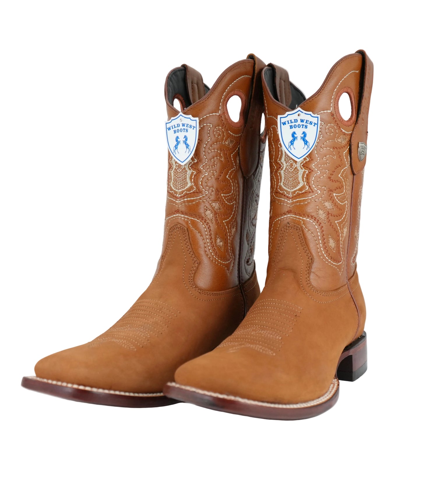 Wild West Men's Nobuck Light Brown Wide Square Toe Boot