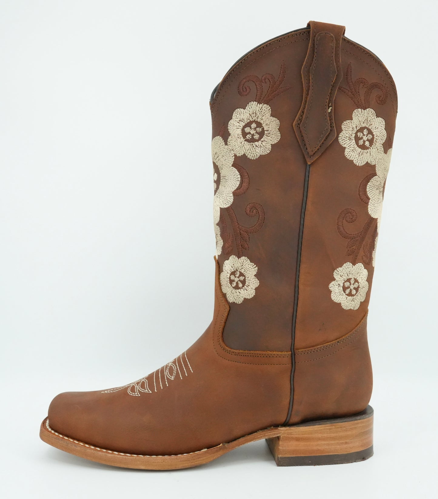 La Sierra Women's Mahogany Embroidered Floral Square Toe Boot