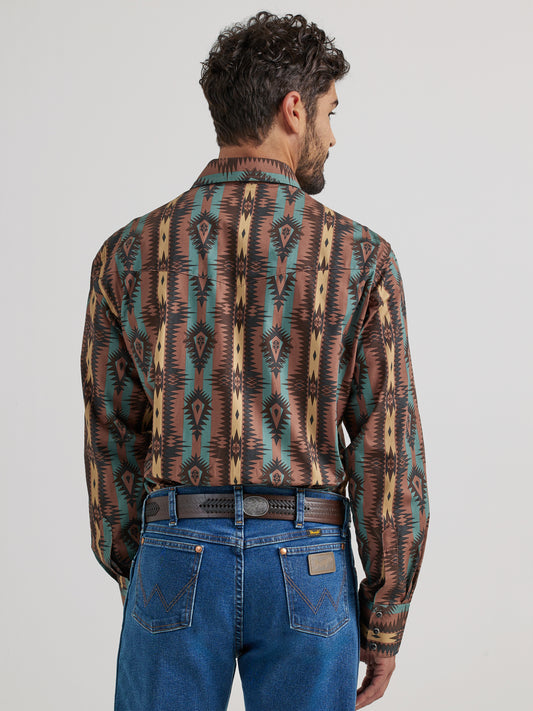 Wrangler x Checotah Western Snap Printed Shirt Brown/Blue/Tan