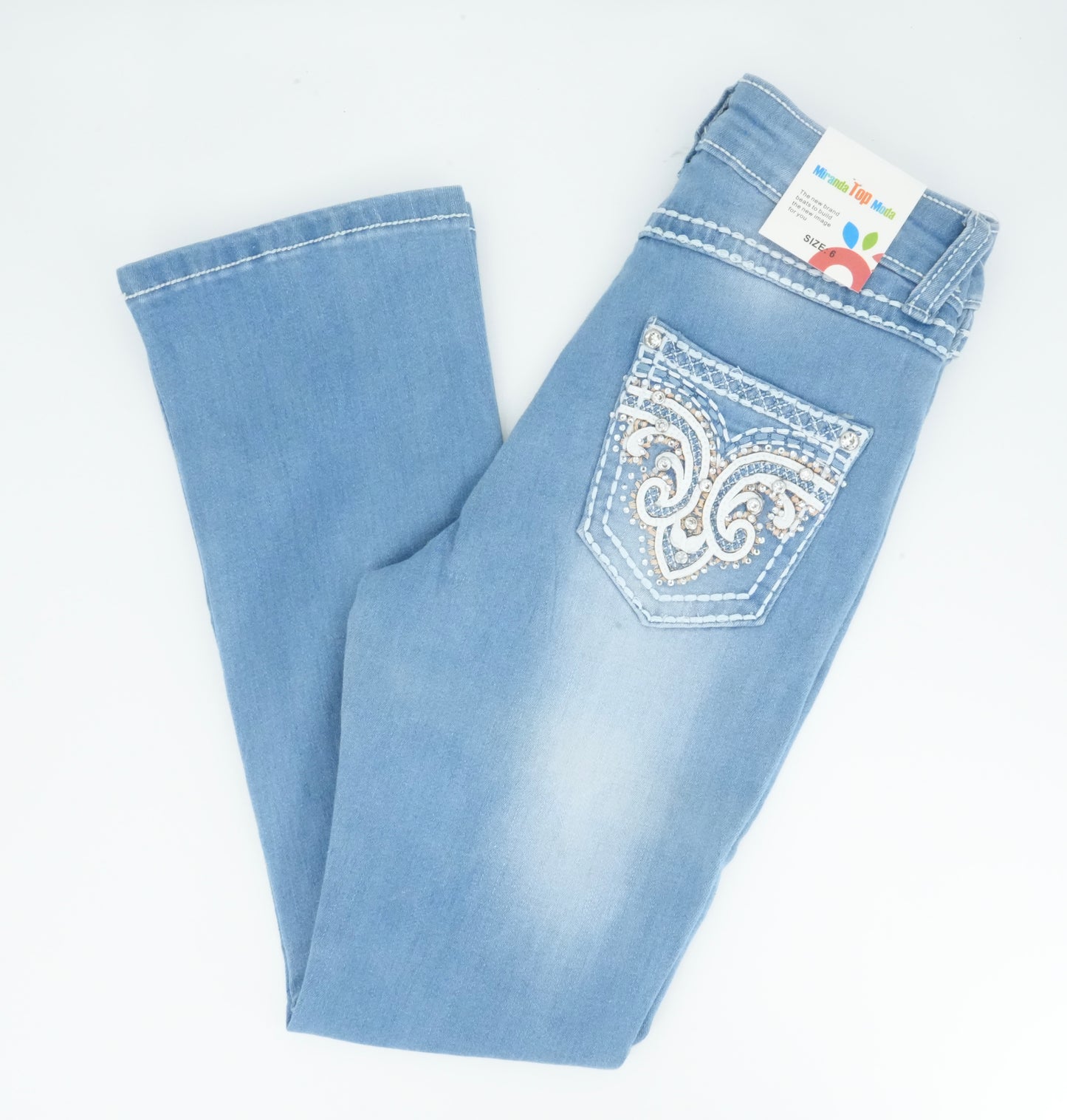 Girl's Miranda Bling Ace Pocket Light Blue Bootcut Jean