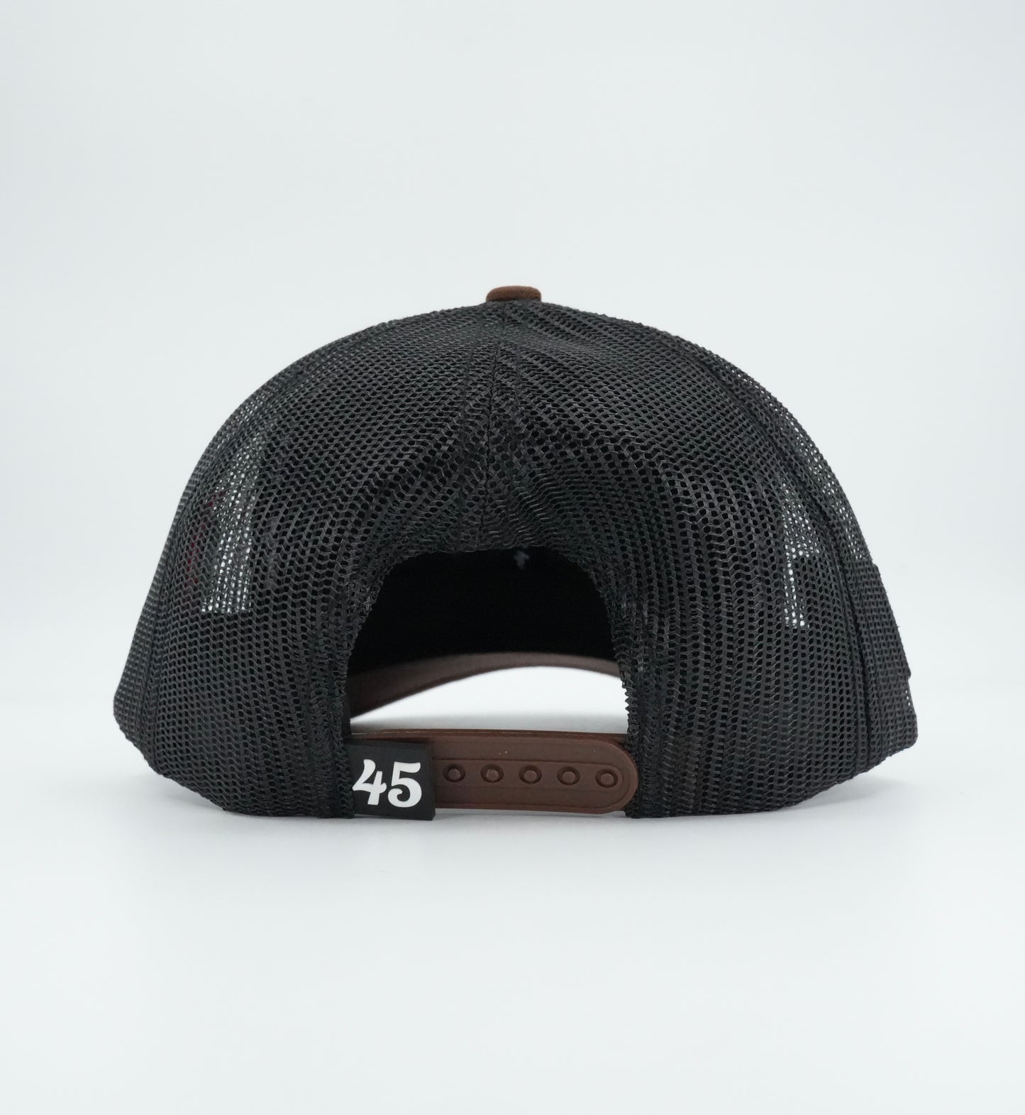 45 Cursive Trucker Cap- White/Chocolate