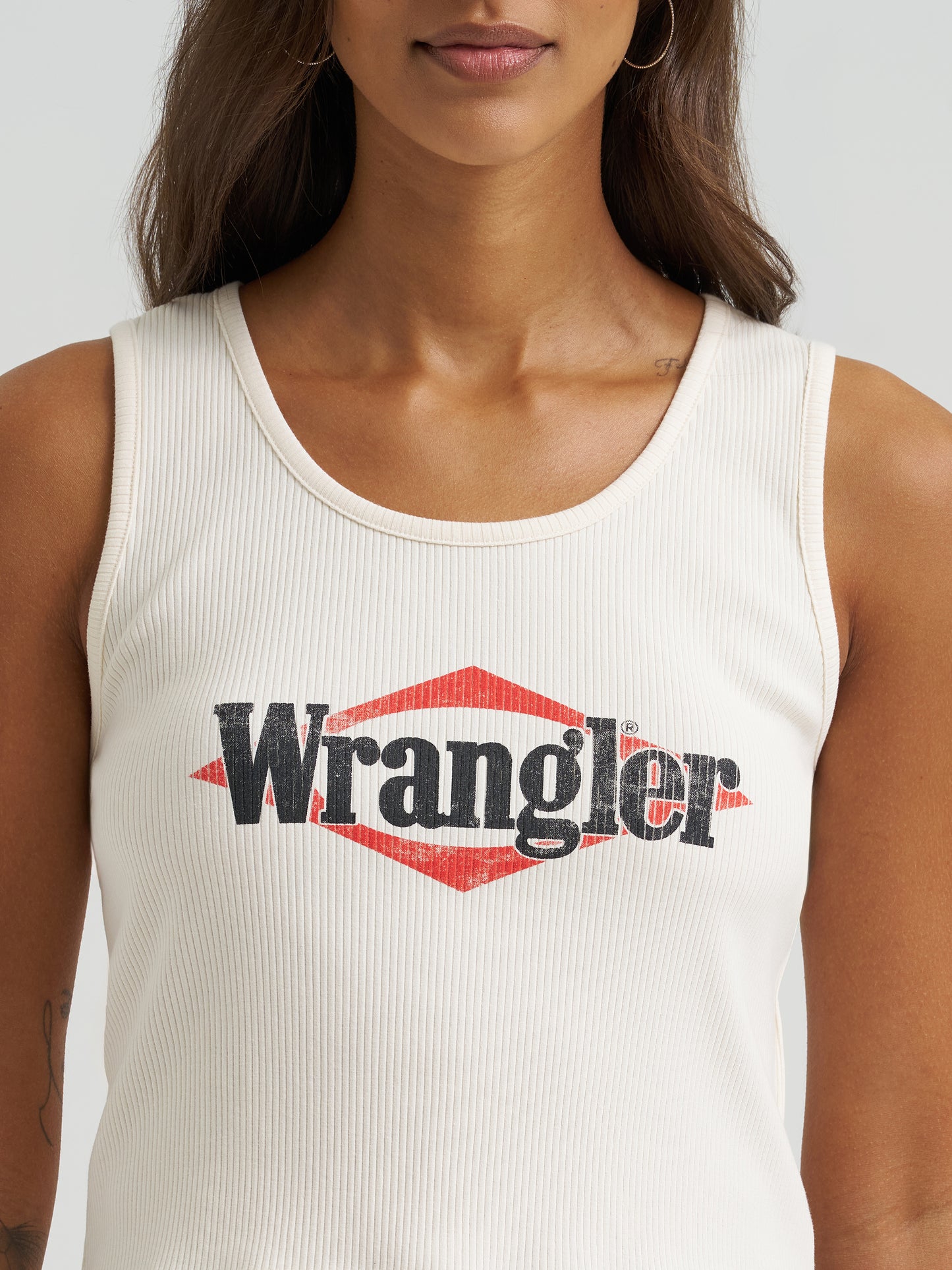 Wrangler Retro Women's Triangle Logo Graphic Ribbed Tank - Whisper White