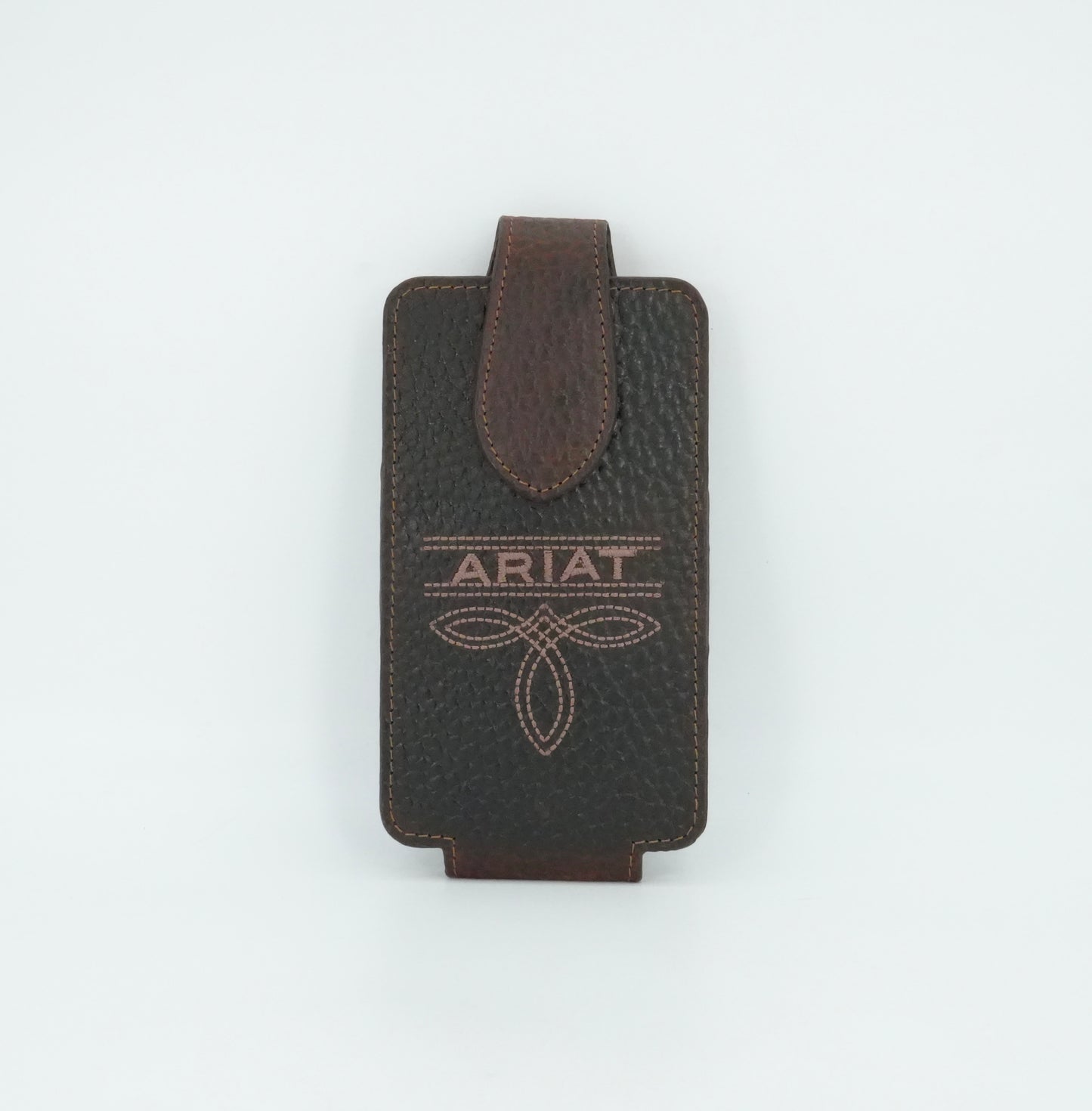 Funda para teléfono móvil grande de cuero marrón con bandera Ariat