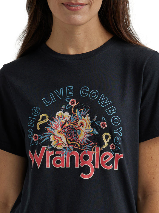 Wrangler Women's Floral Western Short Sleeve Black Tee