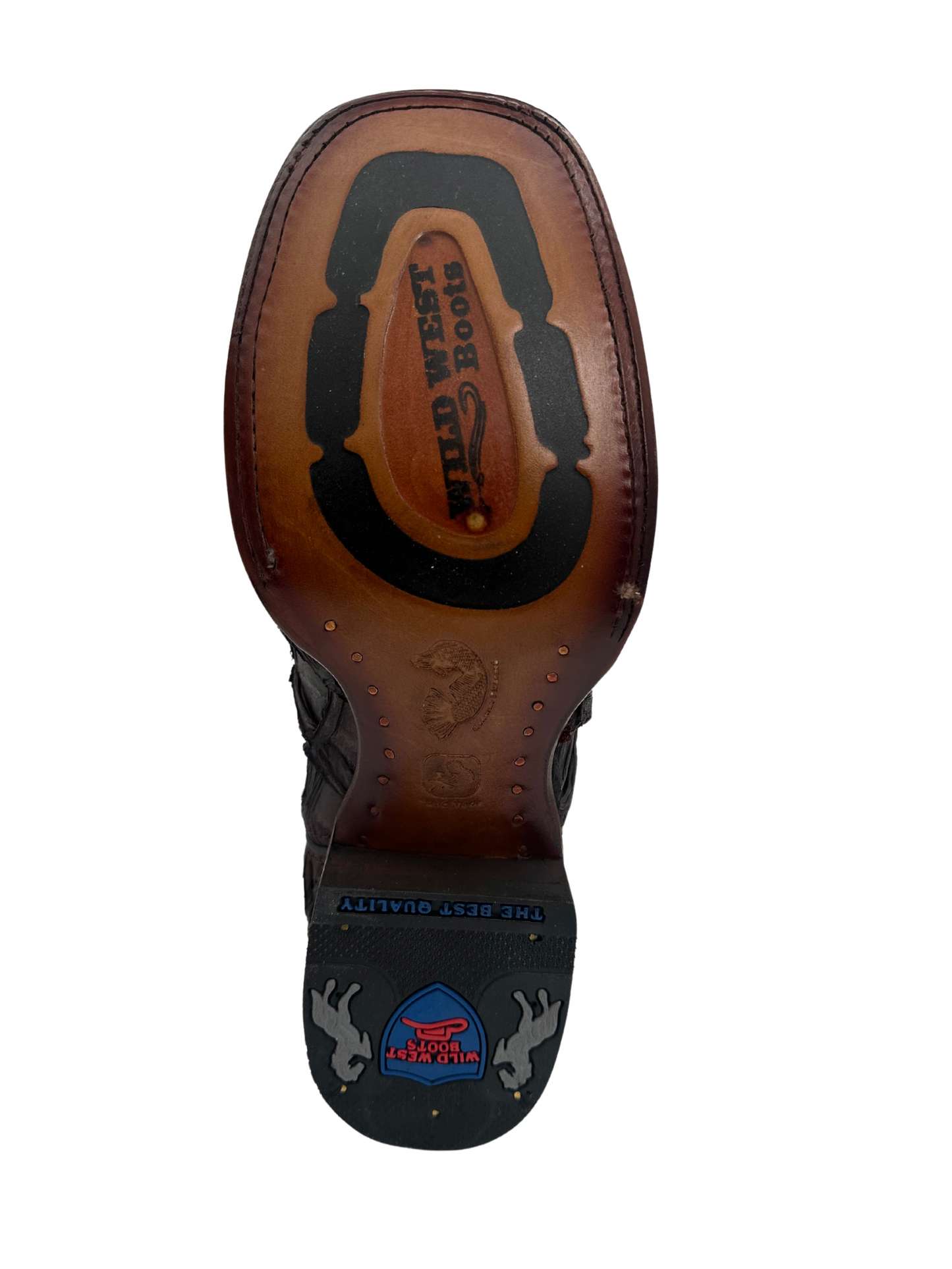 Wild West Men's Tabacco Genuine Pirarucu Wide Square Toe Boot