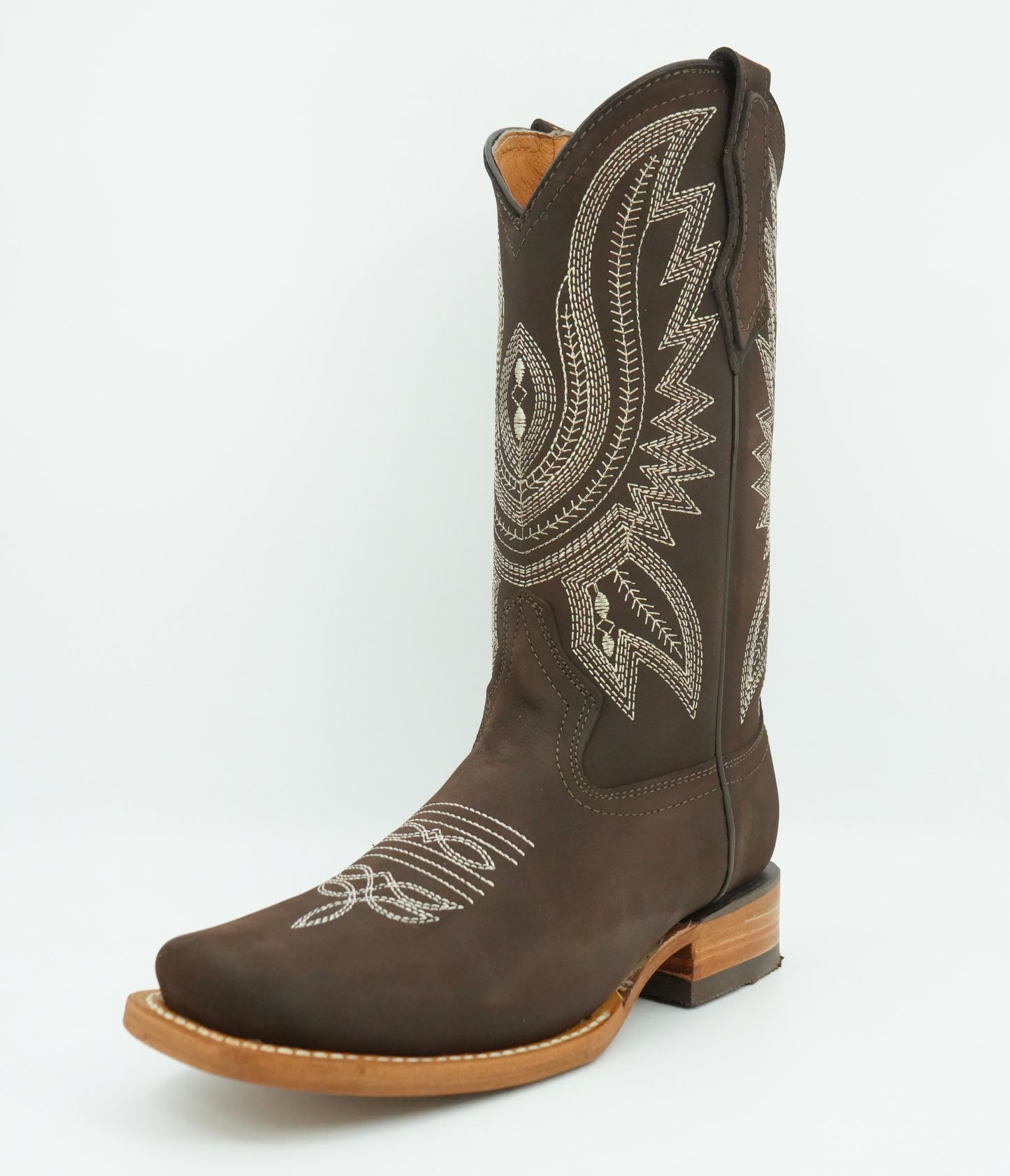 La Sierra Women's Mocha Embroidered Feathers Square Toe Boot