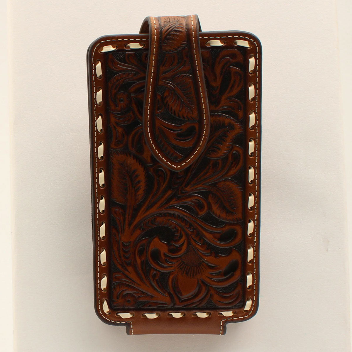 Funda grande para teléfono móvil Ariat Tan con estampado floral en relieve