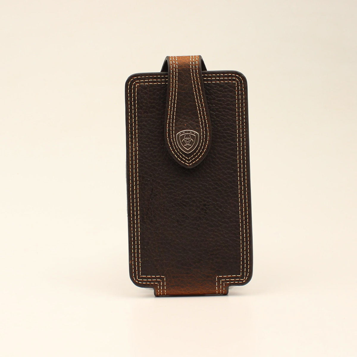 Funda para teléfono móvil grande cosida de cuero marrón Ariat