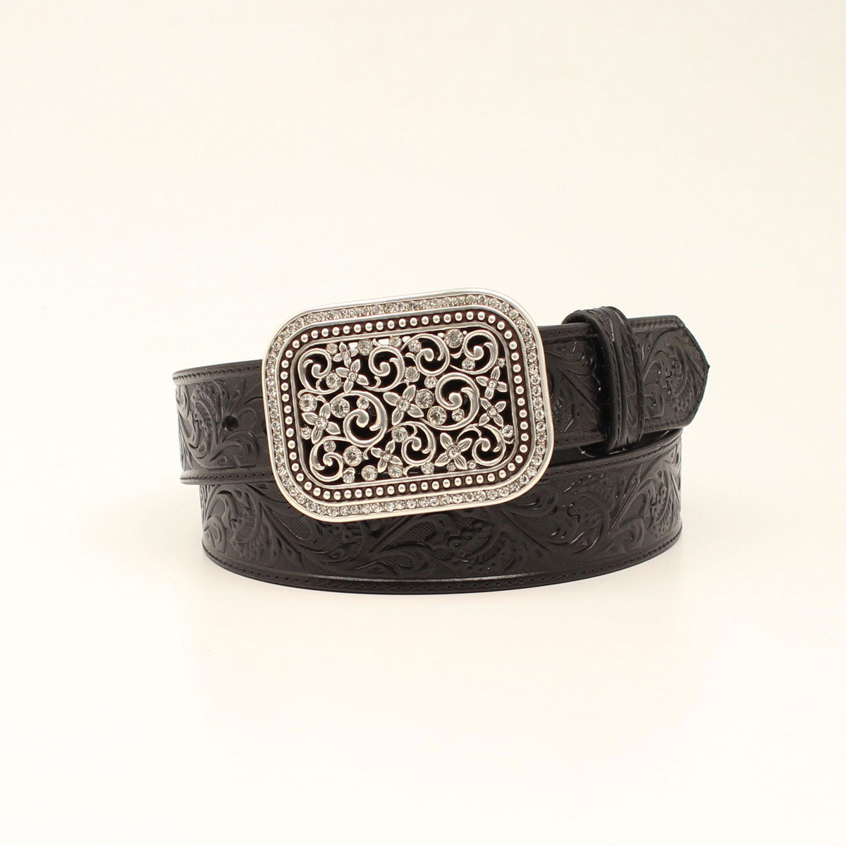 Ariat Black Floral Embroidery Buckle Belt
