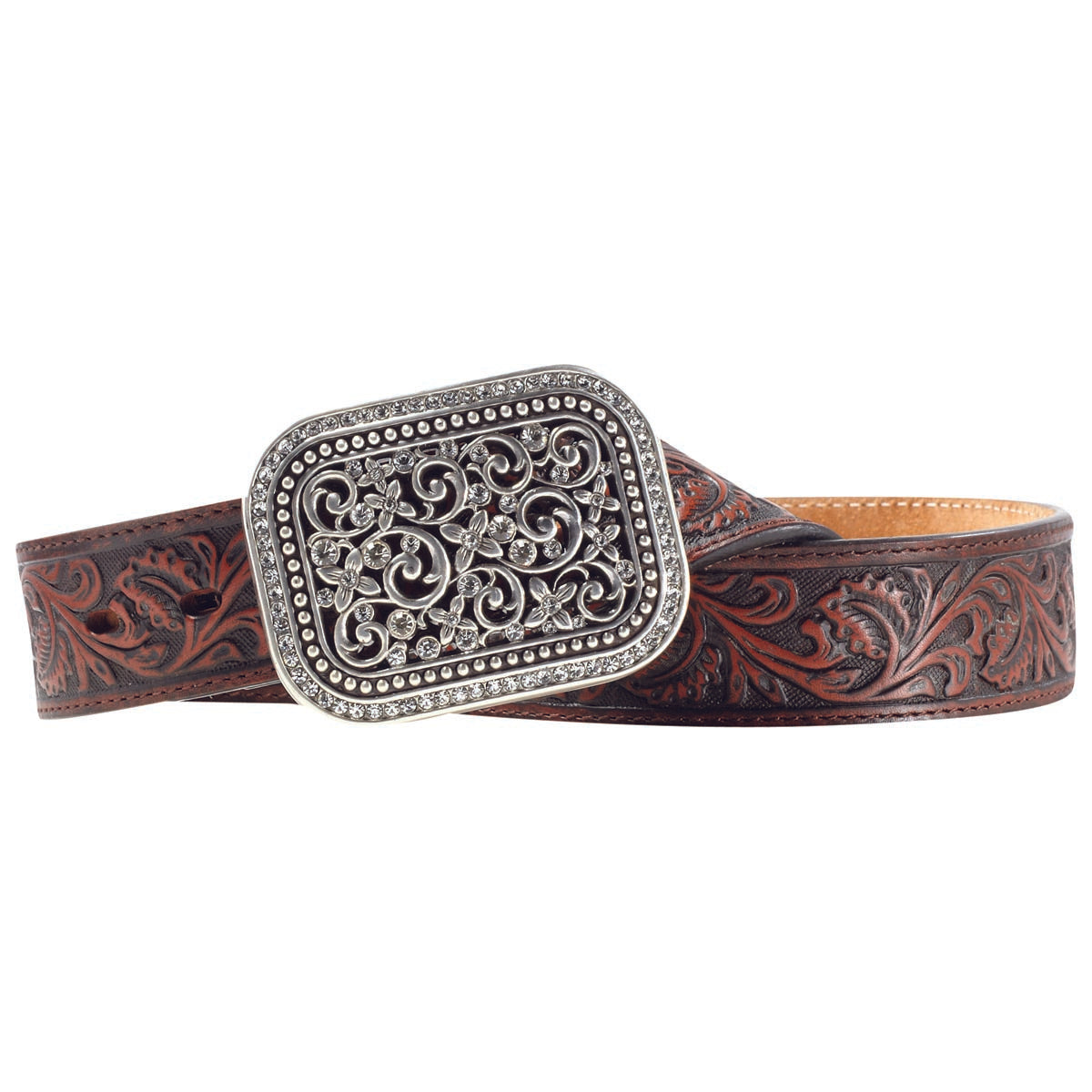 Ariat Dark Brown Floral Embroidery Buckle Belt
