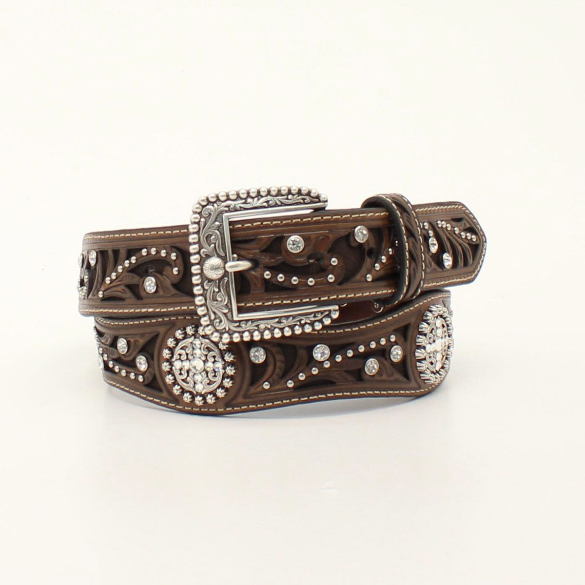 Ariat Brown Floral Embroidery Gem Belt