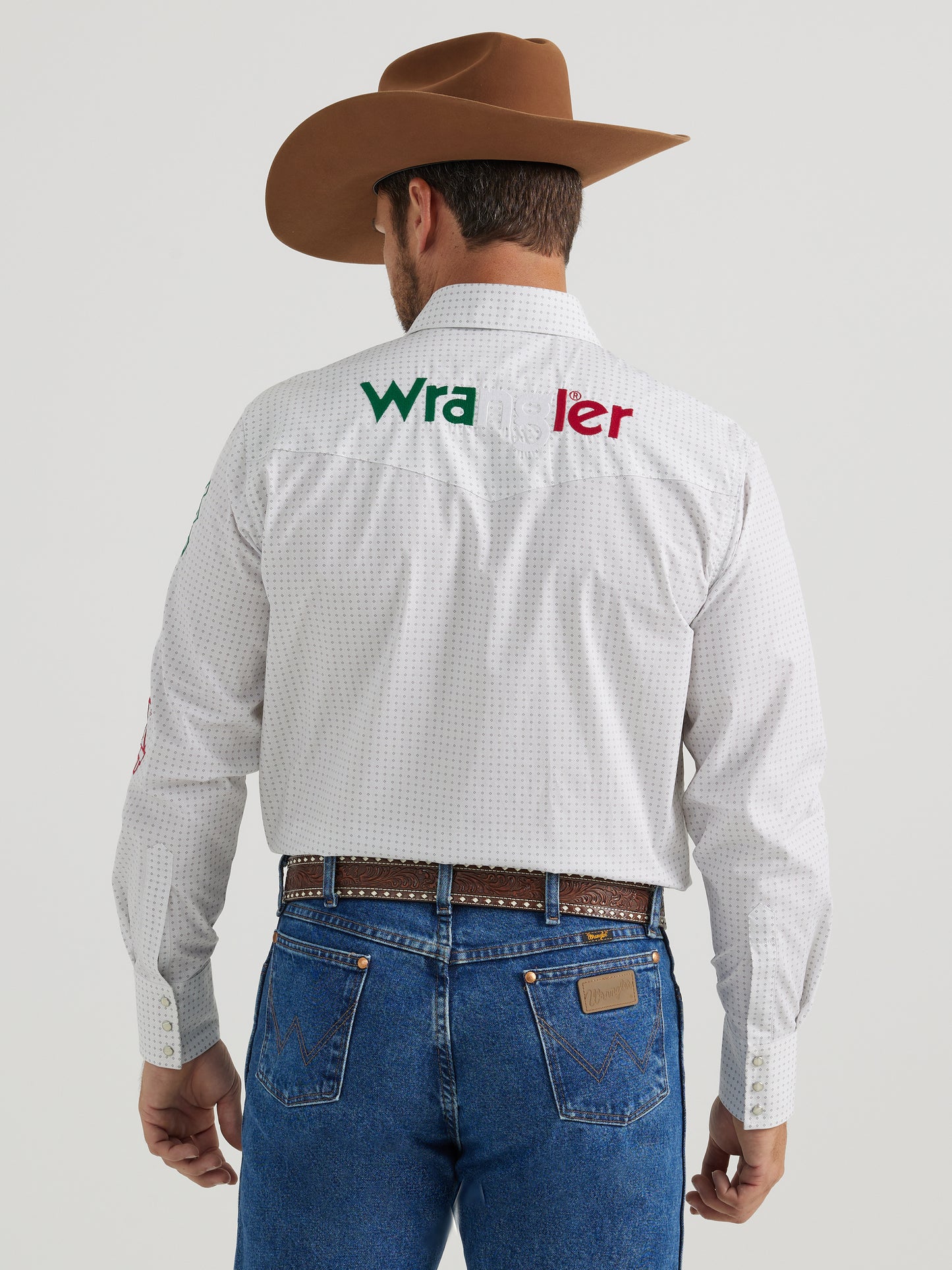 Wrangler Men's Logo Mexico Long Sleeve Western Snap Shirt White