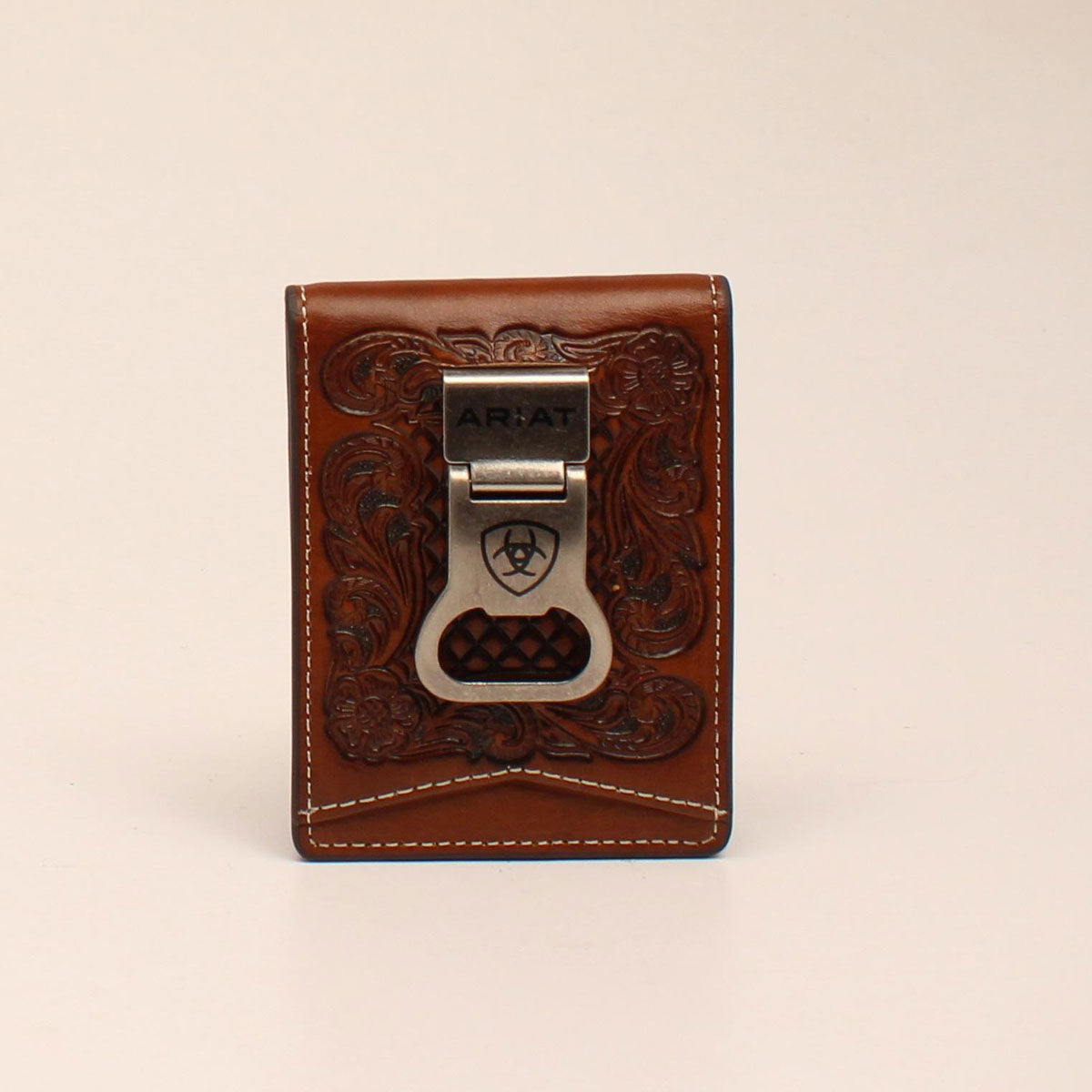 Cartera Ariat de piel con clip para billetes y bordado floral