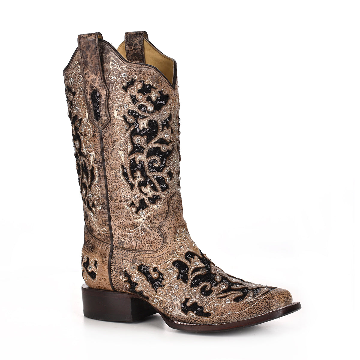 Corral Women’s Brown Laser Inlay Sequins Square Toe Boot