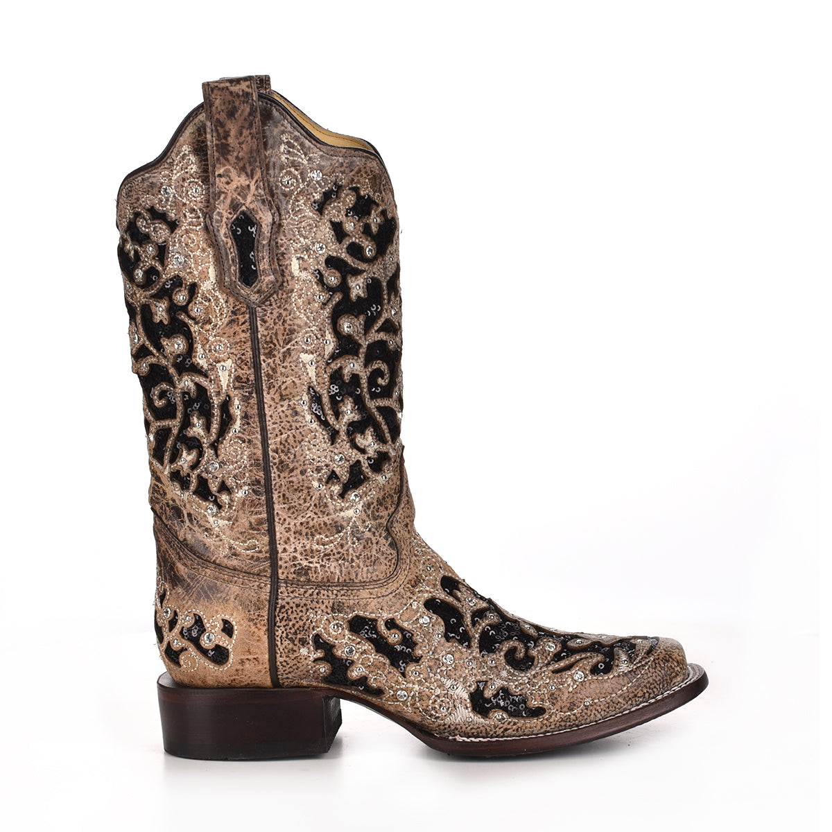Corral Women’s Brown Laser Inlay Sequins Square Toe Boot