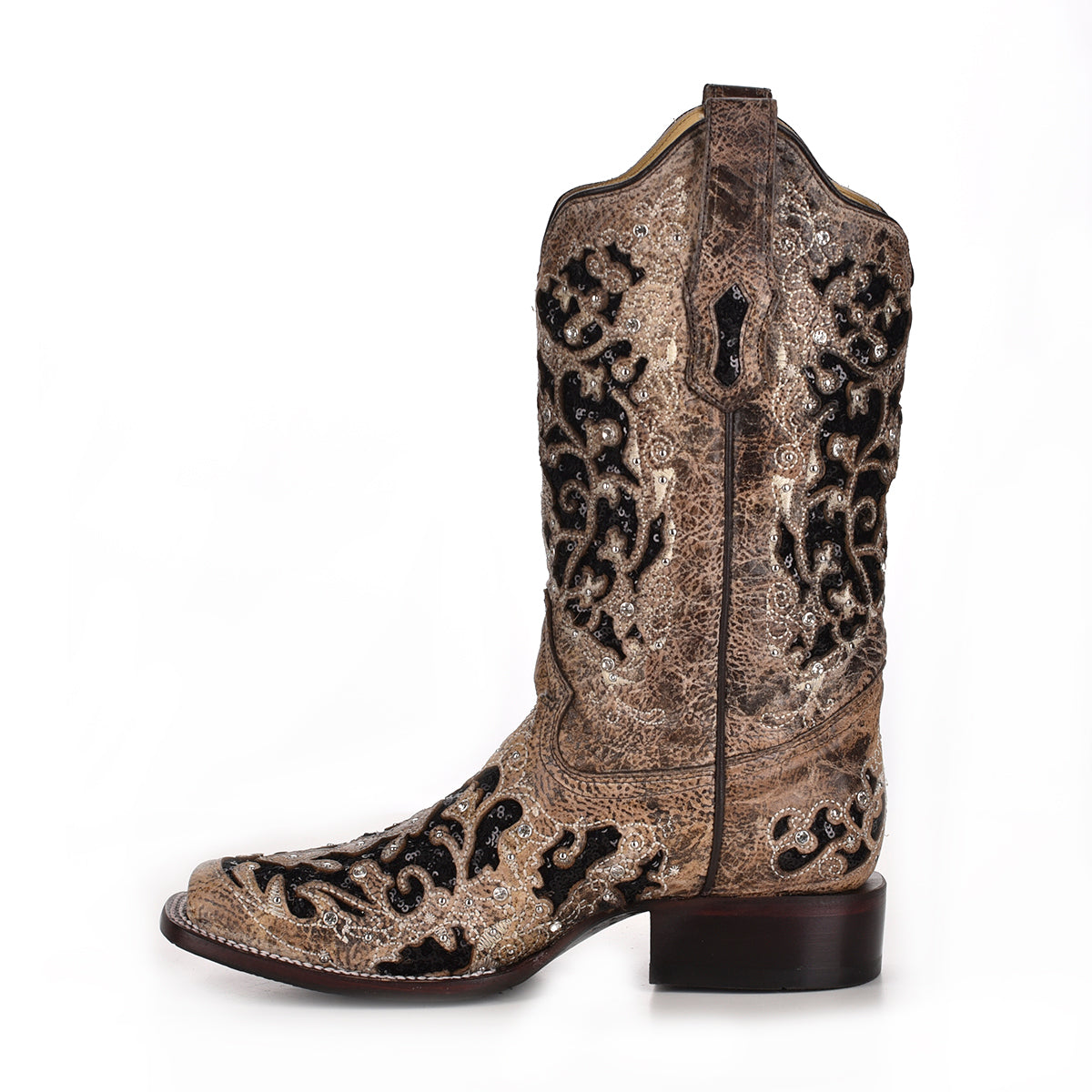 Corral Women’s Brown Laser Inlay Sequins Square Toe Boot