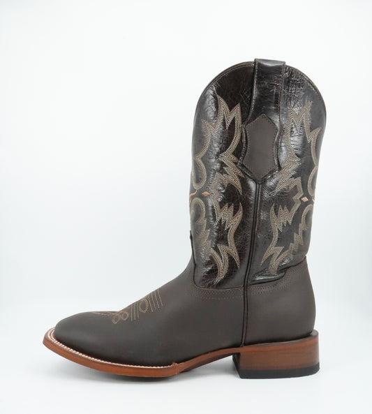 Quincy Men's Crazy Leather Chocolate Wide Square Toe Boot