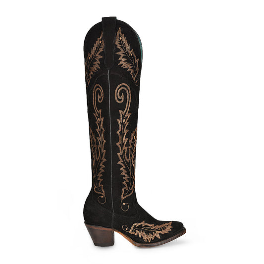 Corral Women’s Black Suede Embroidery J Toe Tall Boot