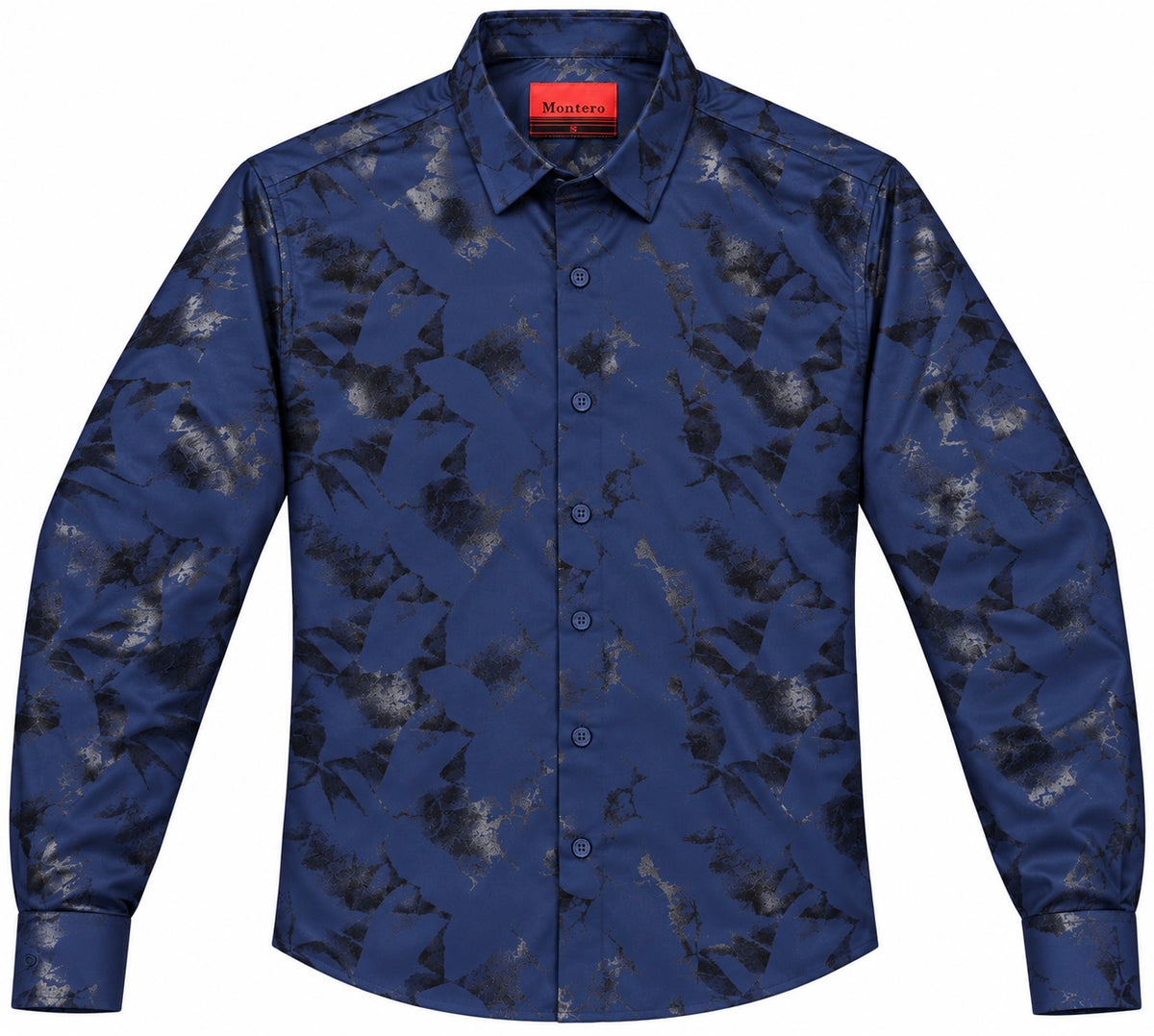 Montero Men's Metallic Print Button Up Long Sleeve - Navy Blue