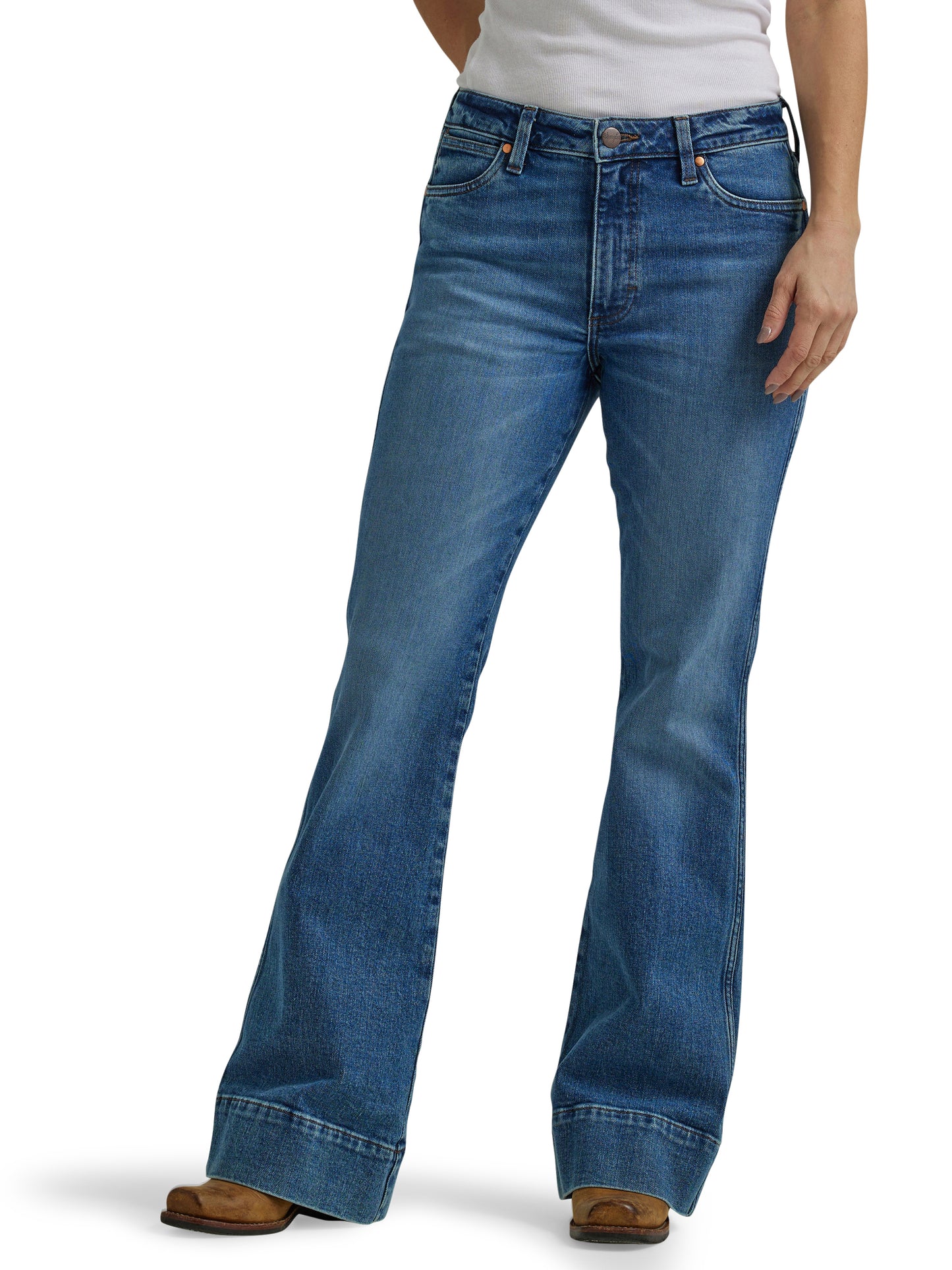 Wrangler Women's Retro Bailey Medium Blue High Rise Trouser Jean