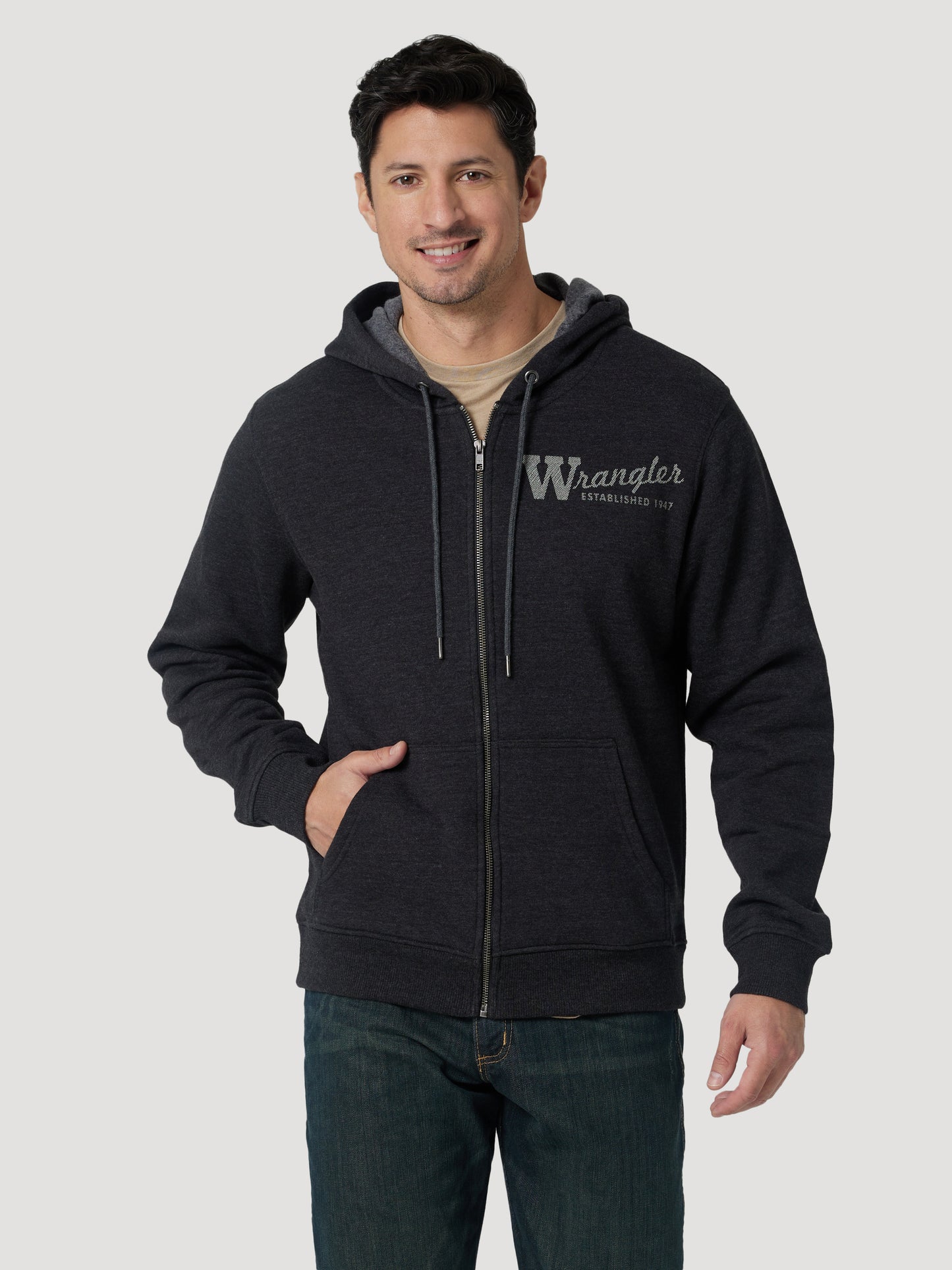 Wrangler Men's Back Logo Charcoal Full Zip Hoodie