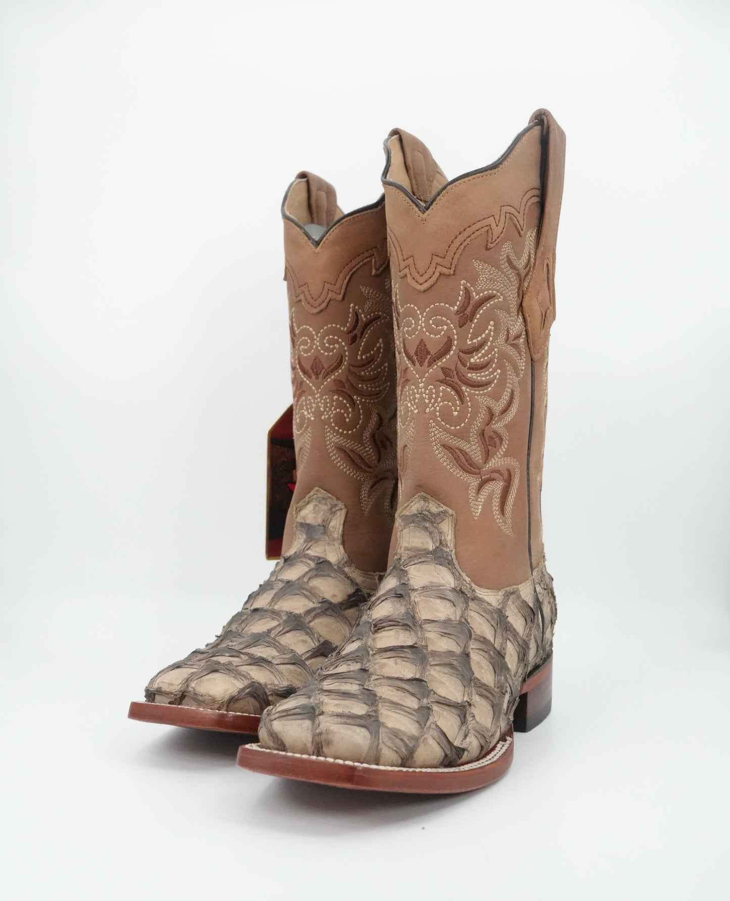 Los Altos Women's Mocha Genuine Pirarucu Leather Wide Square Toe Boot