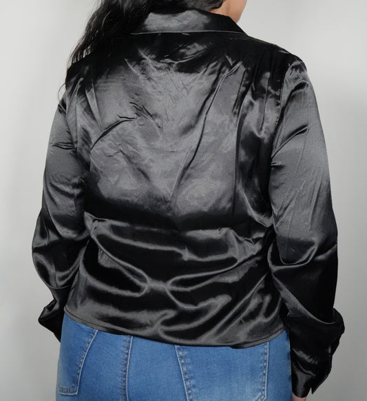 Ijoah Women's Front Button Down Long Sleeve Top - Black