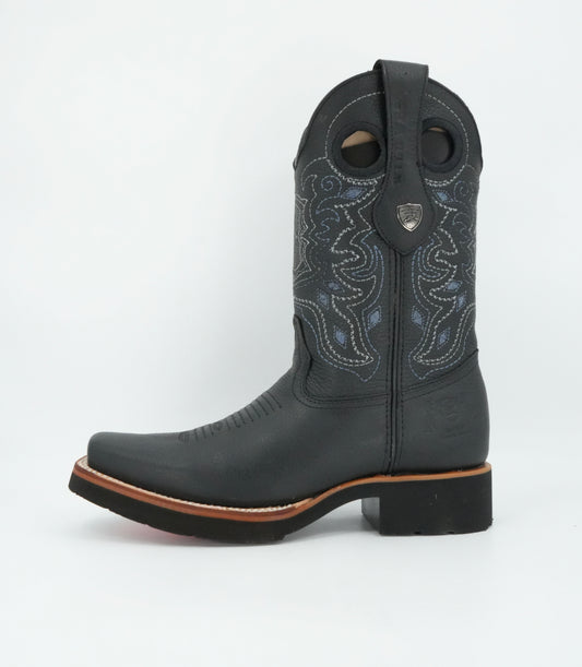 Wild West Men’s Grisly Leather Black Square Toe EVA Sole Boot