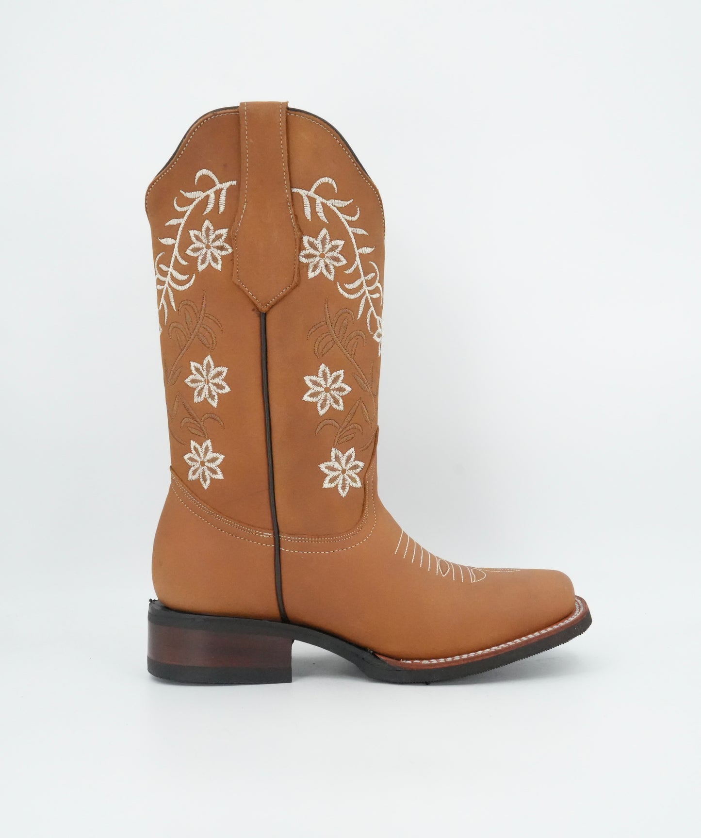 Stephy Women's Crazy Brown Floral Wide Square Toe Boot