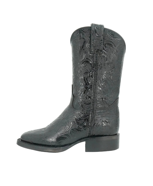 Calzatti Women's Embossed Tooled Print Wide Square Toe Boot - Black