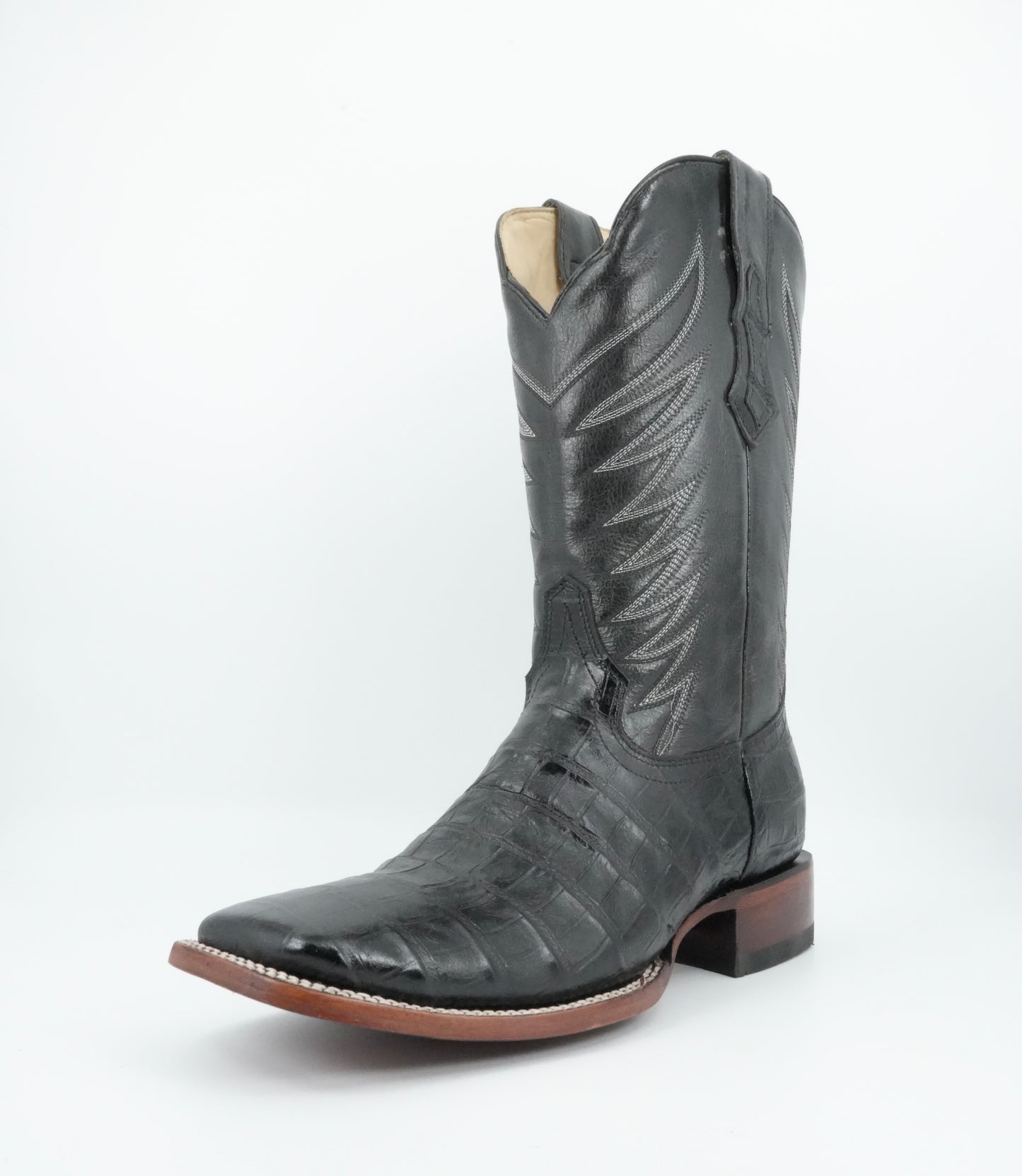 Quincy Men's Alligator Belly Print Black Wide Square Toe Boot