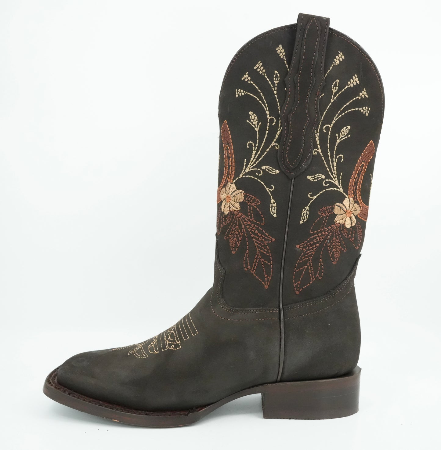 Centenario Women's Brown Embroidered Horseshoes Wide Square Toe Boot